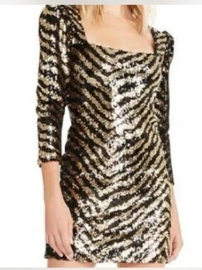 Betty Johnson Gold and Black Sequin Zebra-Print Mini Dress